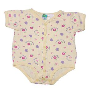 Vintage Baby Girls McBaby Yellow Bodysuit Snap Front 6-9 Months Hearts & Flowers